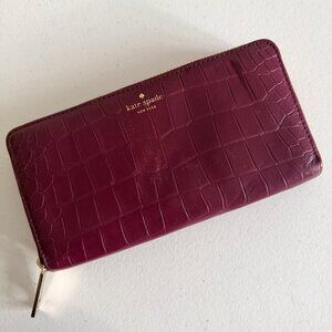 Kate Spade Burgundy Croc-embossed Large Continental Leather Wallet